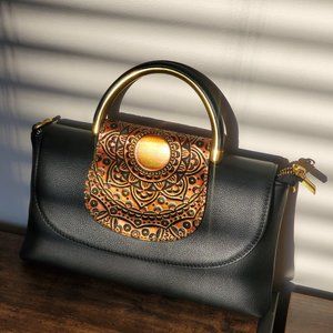 80077  Handmade Embossed Leather Handbag